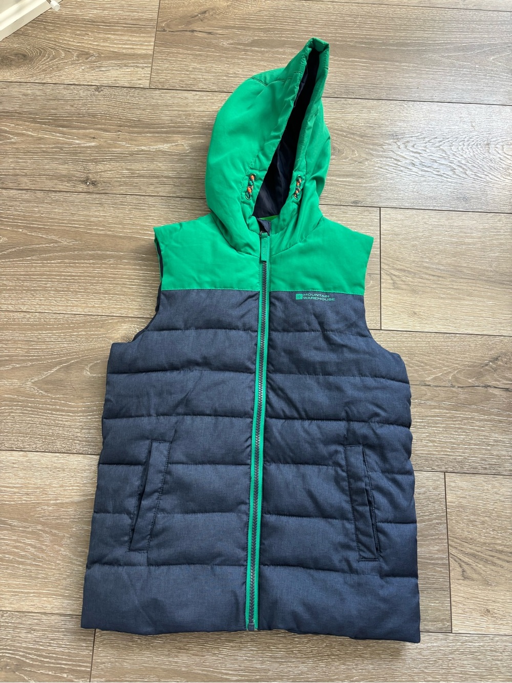 Mountain Warehouse - Kids Hooded Puffer Vest in Green and Charcoal